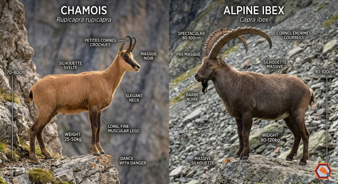 différence chamois bouquetin comparaison masque noir svelte massif cornes