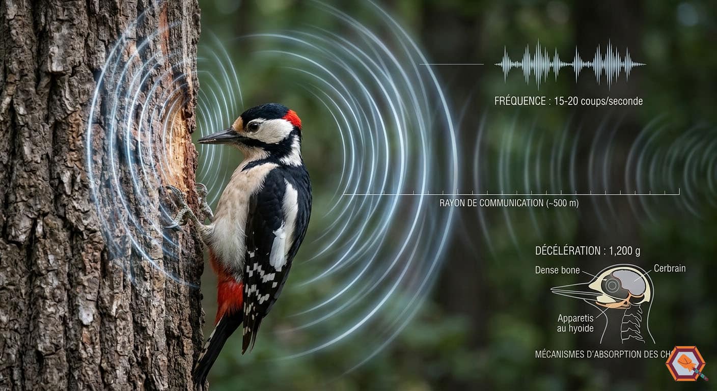 pic épeiche tambourinage coups seconde ondes sonores communication