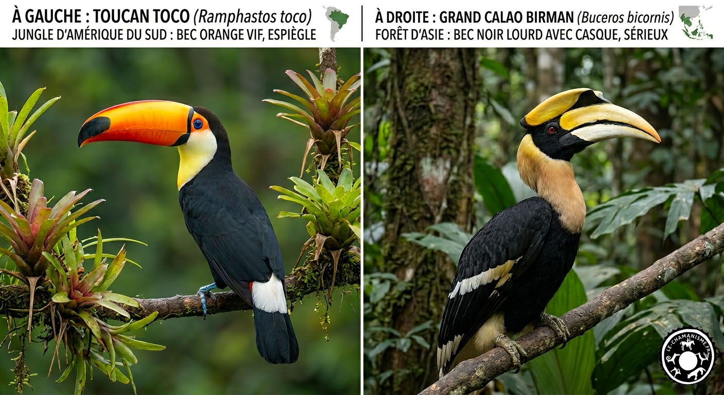toucan ou calao difference reconnaitre identifier bec couleurs habitat